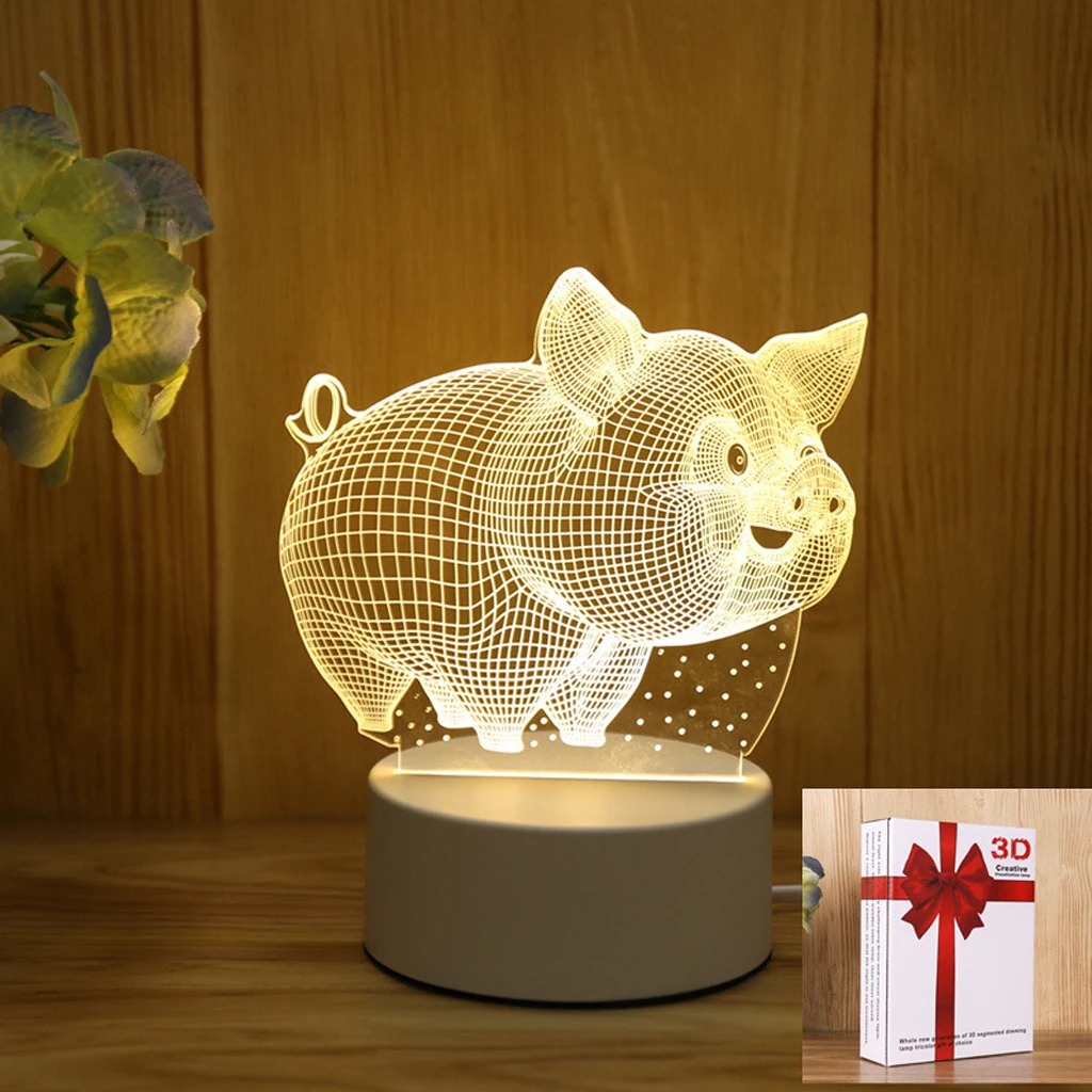 

3D LED Novelty Illusion Pig Sunset Table Lamp Push Button Switch Indoor Night Light For Bedroom Indie Kids Decor Birthday Gift