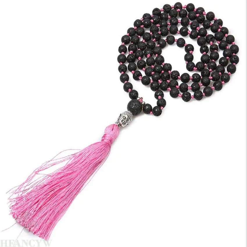 

6mm Lava Stone Gemstone 108 Beads Tassels Mala Necklace chain Wristband Gemstone yoga mala Bless Fancy Chakas Healing Unisex