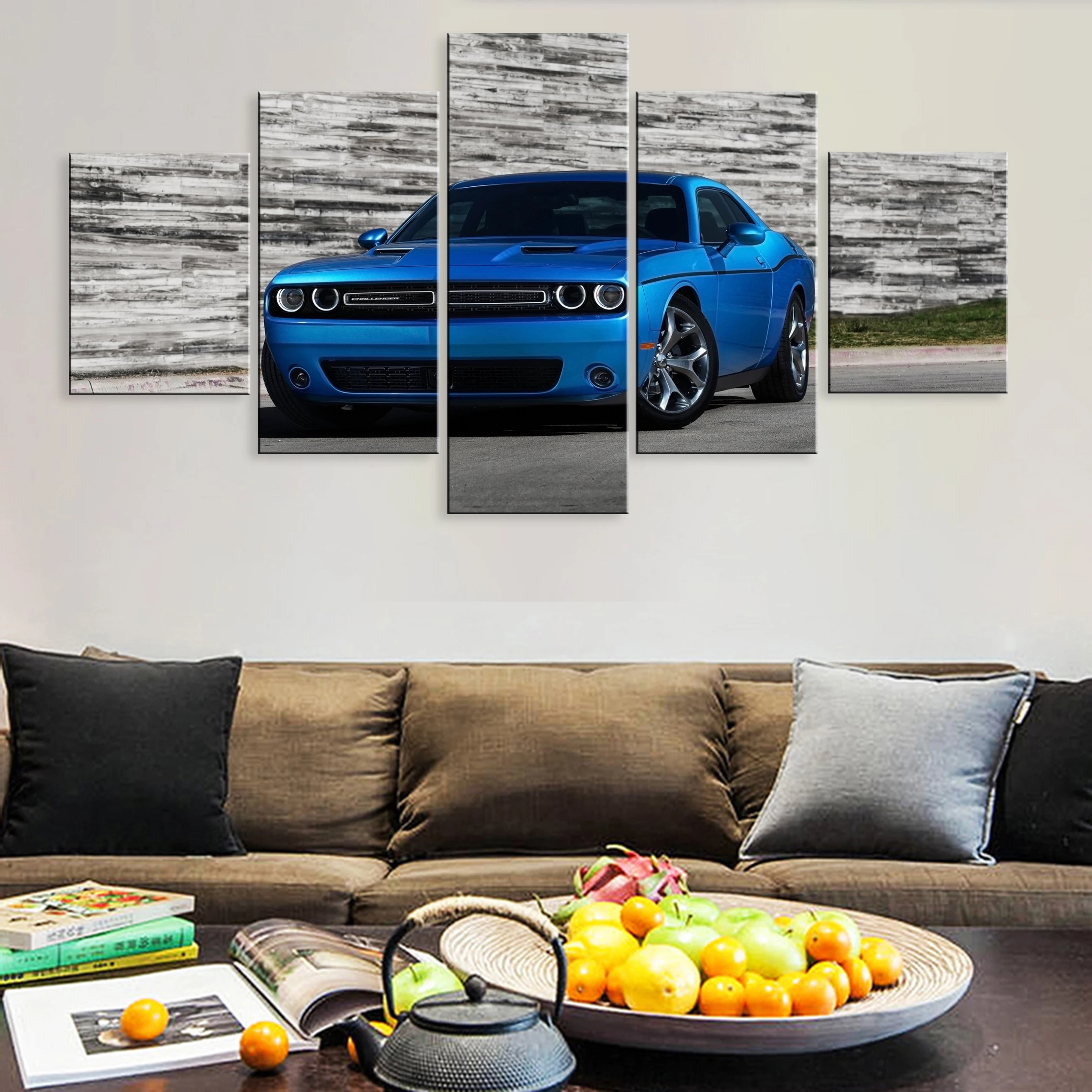 

Hd Printed Decoration Modern 5 Pieces Artwork Modular Poster Painting Canvas Living Room Home Framework Cool Blue Luxury Car