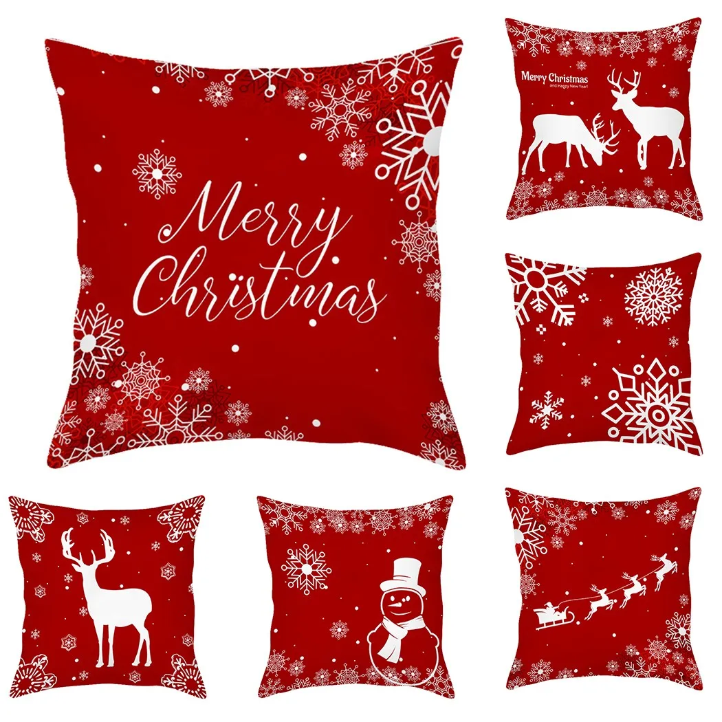 

17.71in Christmas Santa Snowflake Pillow Case Santa Claus Xmas Home Sofa Decor Christmas Snowflake Car Throw Pillow 2022 Elk