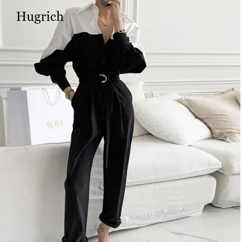 

Black Casual Sashes Patchwork Loose Fit Jacket New Lapel Long Sleeve Women Coat Fashion Tide Spring Autumn 2021