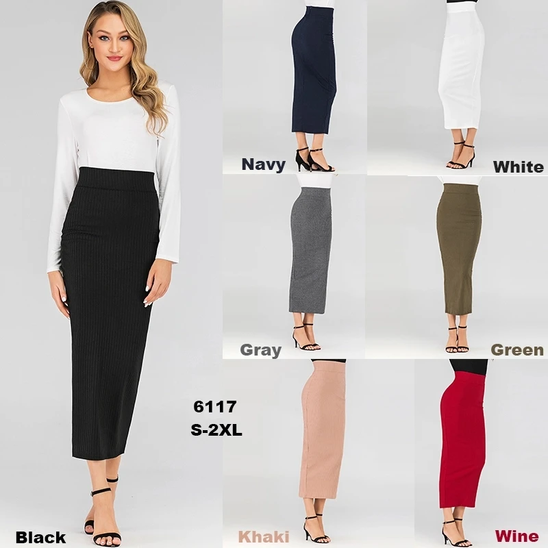 

New Plain Color Clothing Fashion Winter Knit Office Dress Design For Muslim Ladies Casual Skirt
