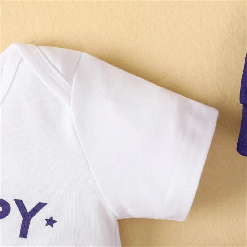 

Three Piece Baby Boys Clothes Independence Day Short Sleeve Romper and Stars Stripe Long Pants with Hat Boys Outfit 0-18 Months