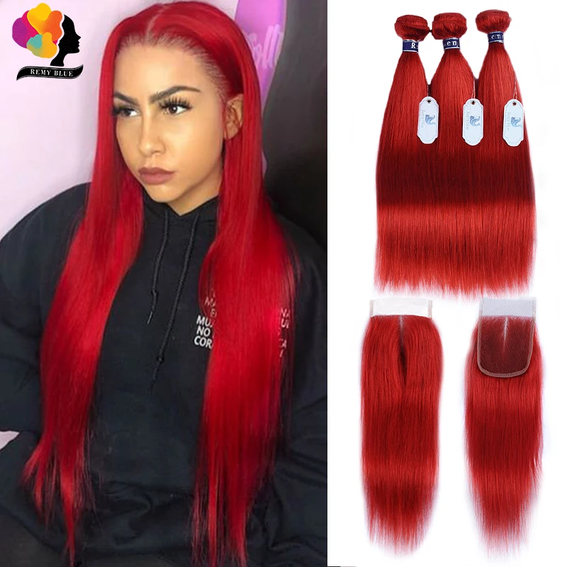 RemyBlue красные цветные 99J бордовые малазийские волосы пряди с закрытием прямые