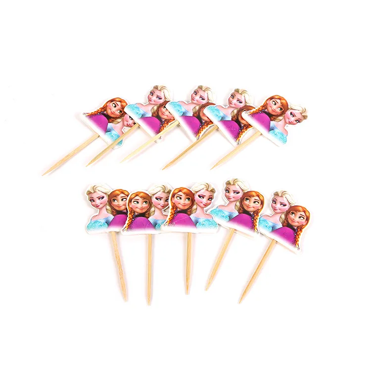 Cake Topper 10Pcs Холодное сердце Анна Лиза вечерние принадлежности День Рождения украшения одноразовые столовые приборы набор бумажные тарелки чашки баннер детский душ Декор - Цвет: Cake Topper 10Pcs