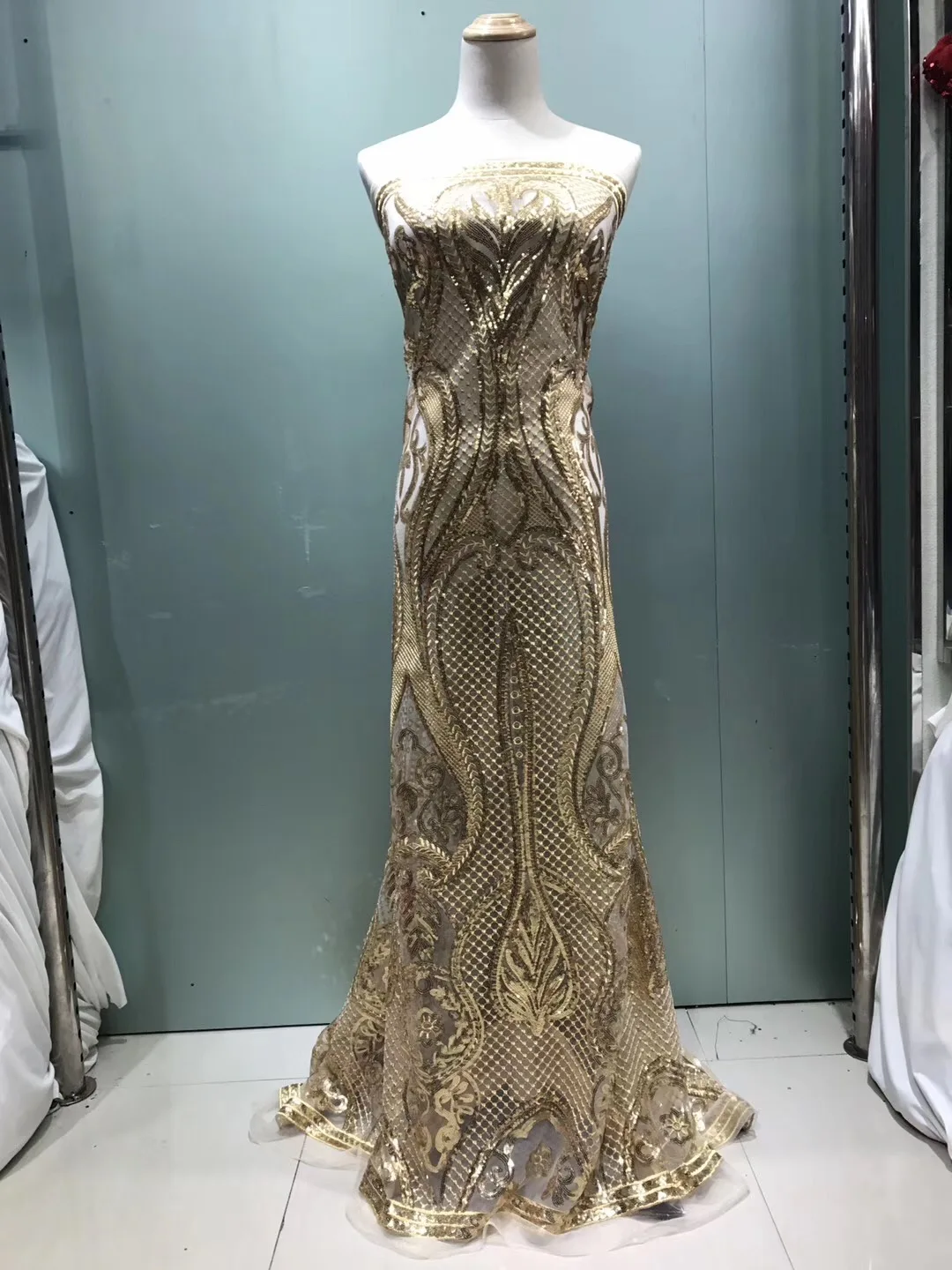 

Gold african lace fabric 2019 high quality lace french mesh fabric beaded stones nigerian swiss lace fabrics for dress JL001