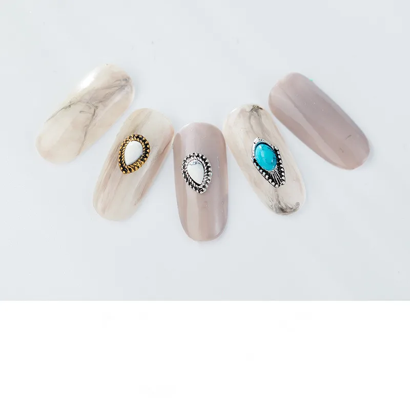 

10pcs High Quality Flat Bottom Turquoise Marble Edging Gemstone Rhinestone 3D Charm DIY Nail Art Jewelry Decoration