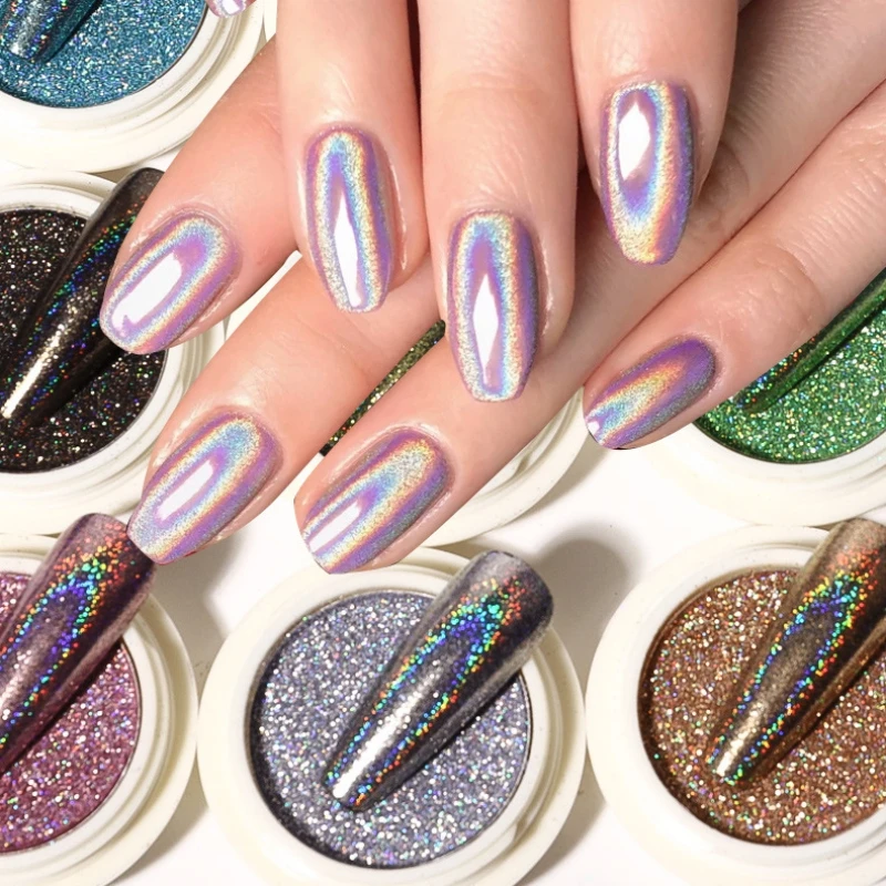

DIY Nail Art Deco Shiny Nail Glitter Powder Nail Art Product Rainbow Holo Nail Powder Mirror Effect Multi Nail Pigment Powder