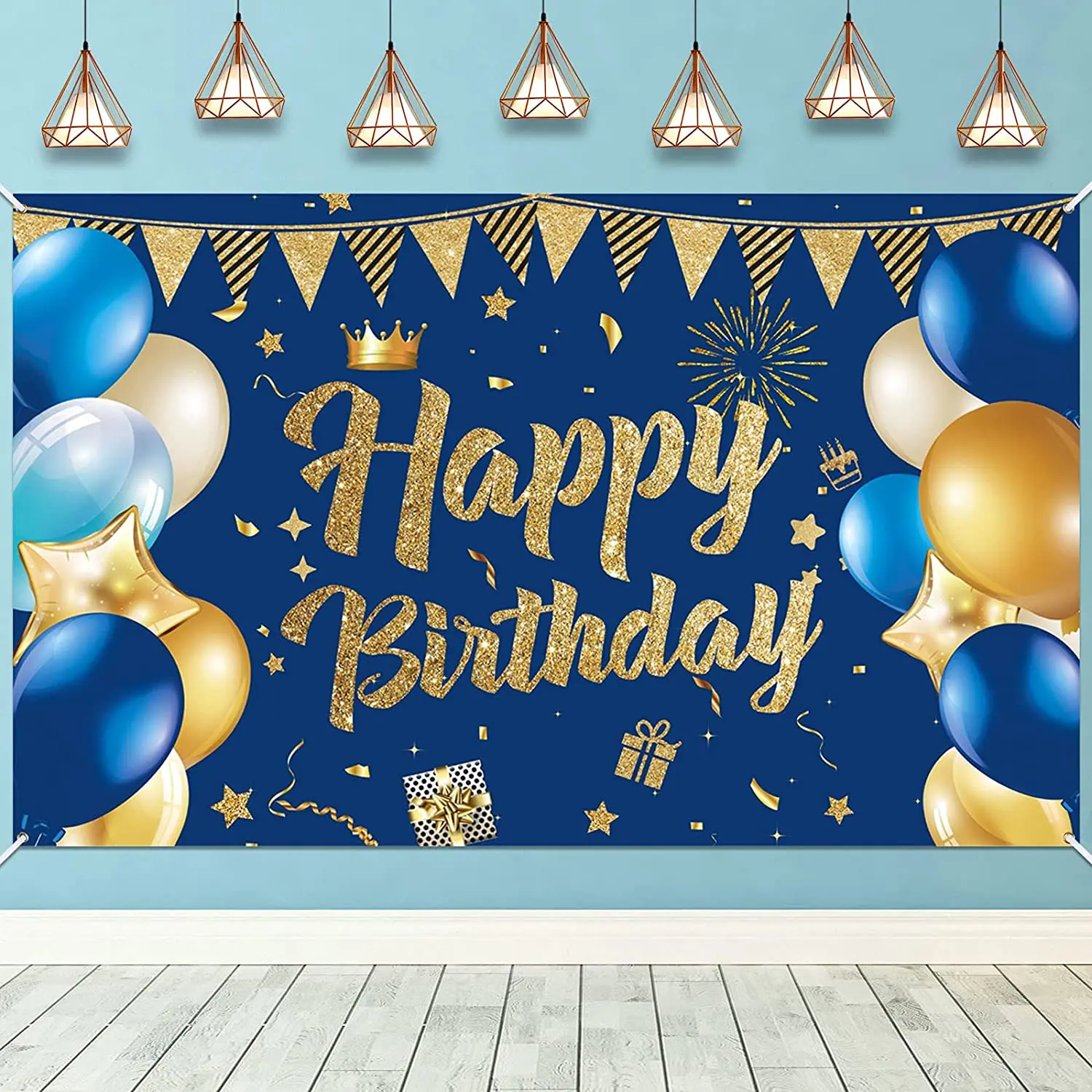 

Navy Blue And Gold Happy Birthday Photography Backdrop Banner For Men Background Party Decoration For Men Boys Women