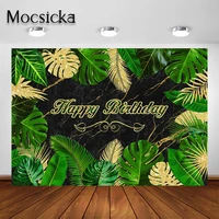 mocsicka tropical leaf backdrop for birthday jungle green gold leaves palm party photocall photoshoot photography background