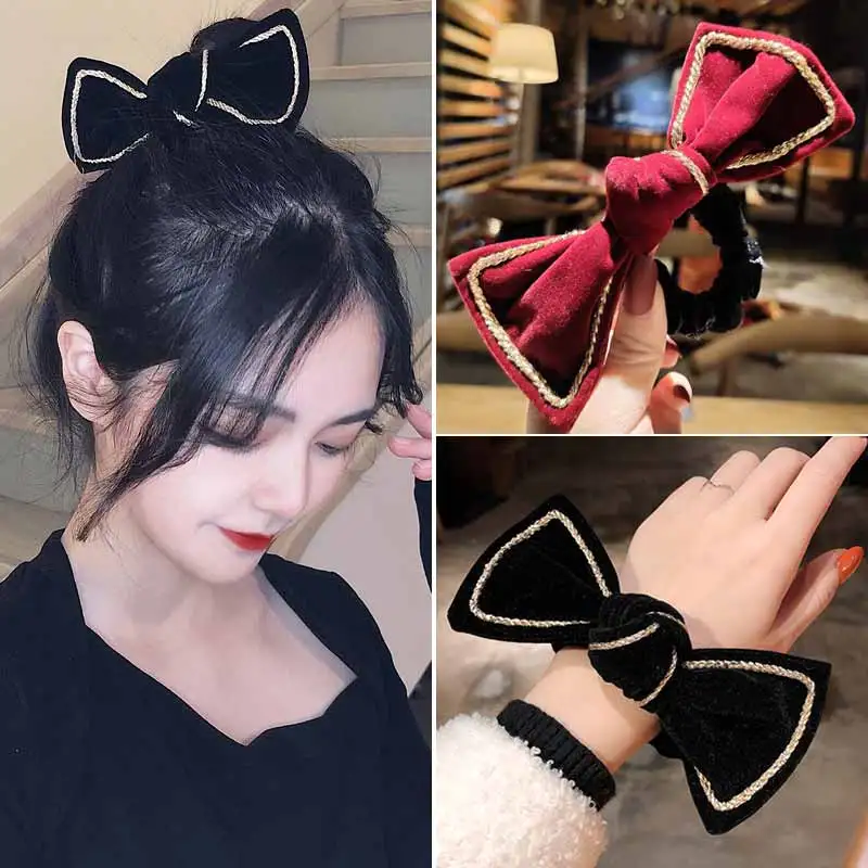 

Retro Black Velvet Bow Hair Clip Girl Back Head Spring Clip Hair Accessories