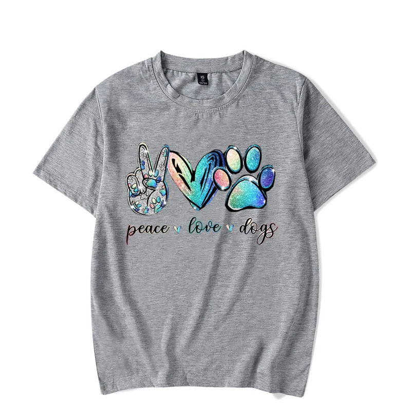 

Fashion Women Dogs Paws T Shirt Peace Love Dogs Funny Casual O-neck Short Sleeves T-shirt Summer Kawaii Female Ladies Tee Shirt