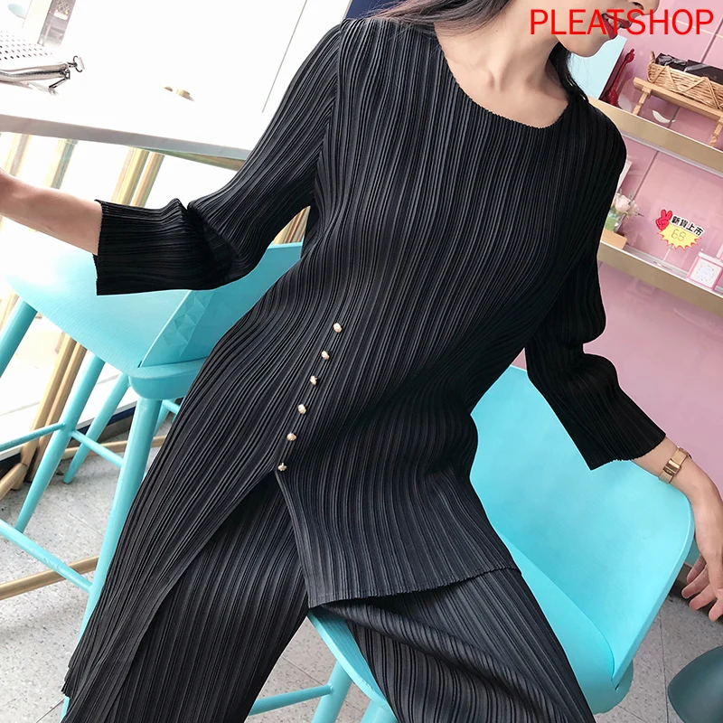 Miyake Pleated Tops Drape Loose Pants Two-Piece set 2020 Spring And Summer New Style Large Size Women's Fashion Set pans suit
