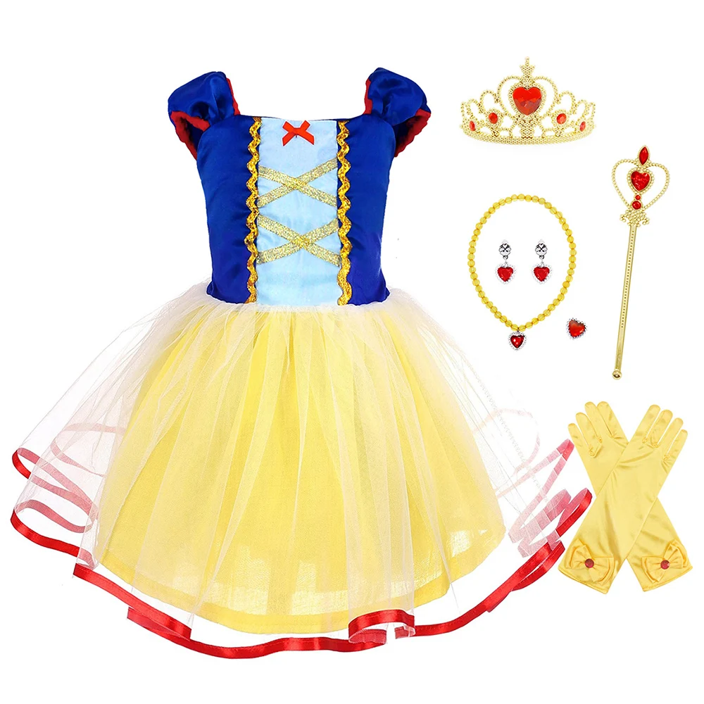 With Accessories B AmzBarley костюм Белоснежки для девочек платье принцессы для малышей Бальные платья на Хэллоуин, Рождество, день рождения+ корона, детское платье-пачка - Цвет: With Accessories B