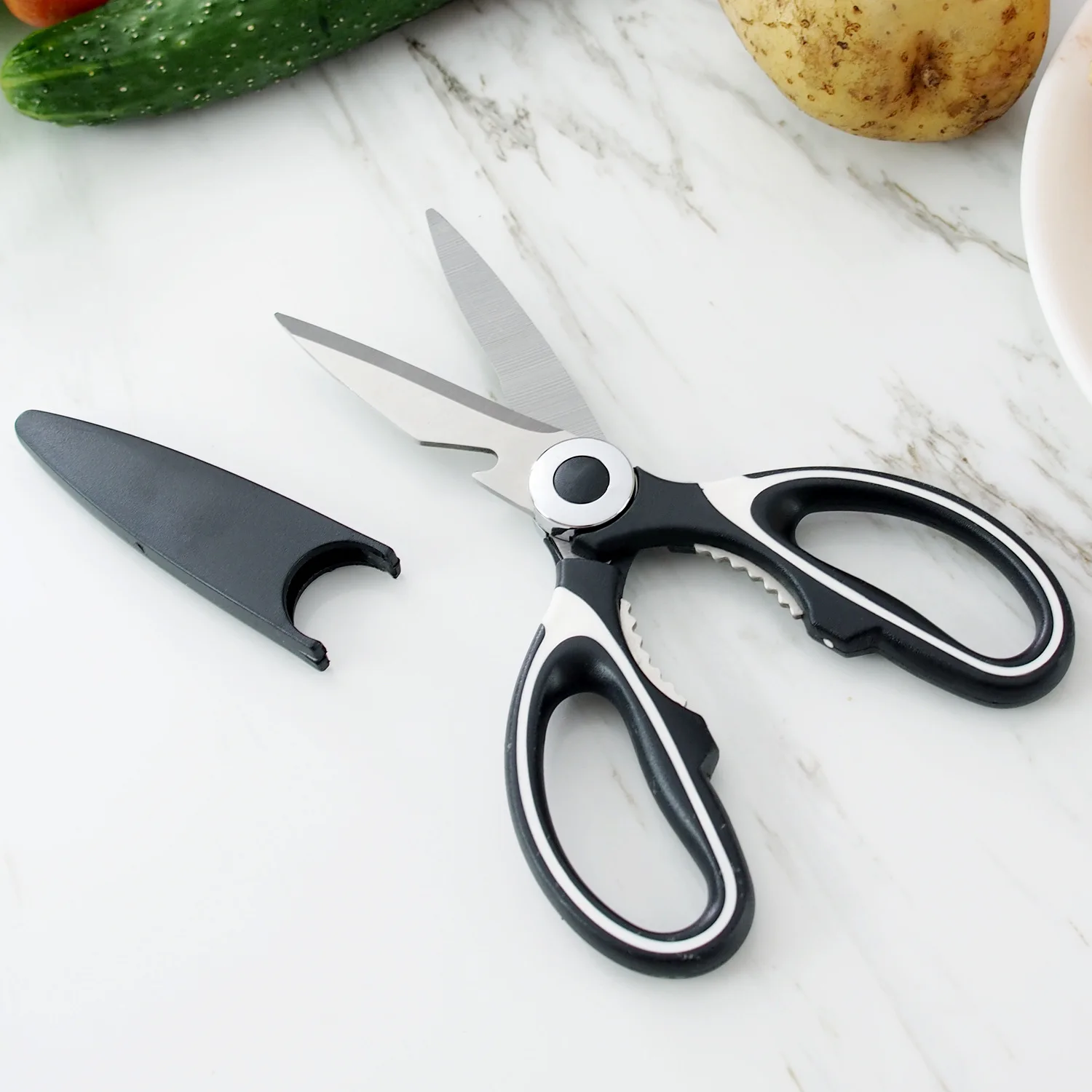 

Multi-function Stainless Steel Scissors Can Opened Bottle Clip Walnut Kitchen Scissors Strong Chicken Bone Scissors Fish Card