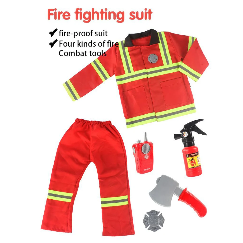 

Firefighter Cosplay Uniform Role-play Firefighter Childrens Halloween Costume Party Kids Pretend Play Cosplay Set