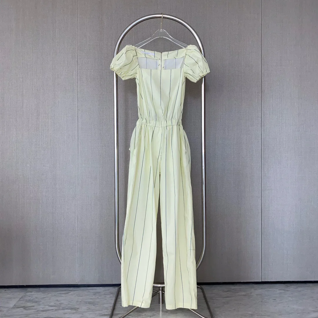 

Женский комбинезон в полоску, желтый комбинезон с коротким рукавом, длинные брюки в европейском стиле, лето 2019