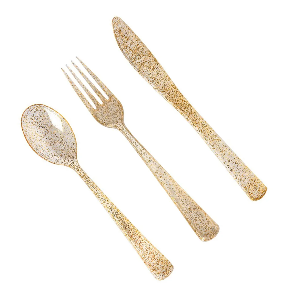 

1 Set of 36pcs Disposable Cutlery Glittering Utensils Wedding Party Tableware (Cutter Fork Spoon for Each 12pcs)