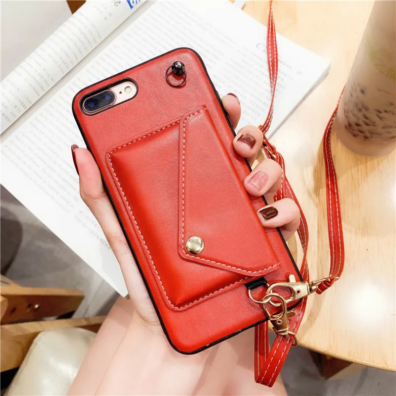 cute card wallet leather phone case Crossbody bag for iphone XS MAX case 11 pro max X XR 6S 7 8 plus s10 plus s8 s9 note8 note9