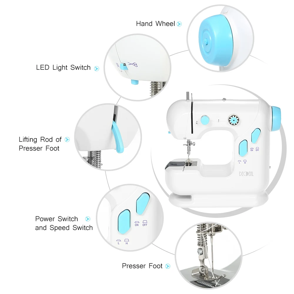 Multifunctional Electric Household Sewing Machine with Extension Table Dual Speed LED Light Foot Pedal Replaceable Presser | Дом и сад