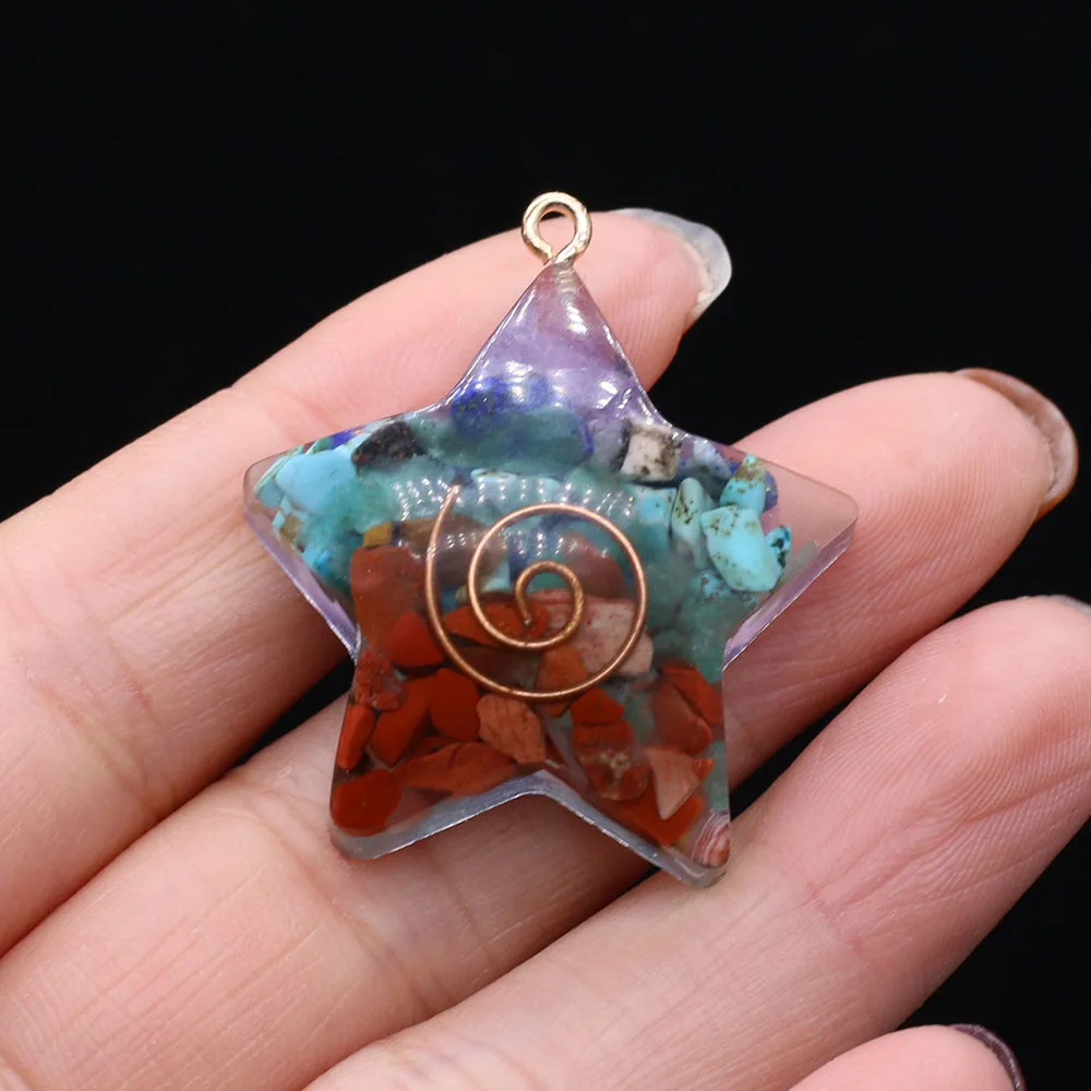 

7 Chakras Orgonite Pendants Reiki Heal Natural Stone Five-pointed Star Jewelry for Making Diy Women Necklace Amulet Gifts