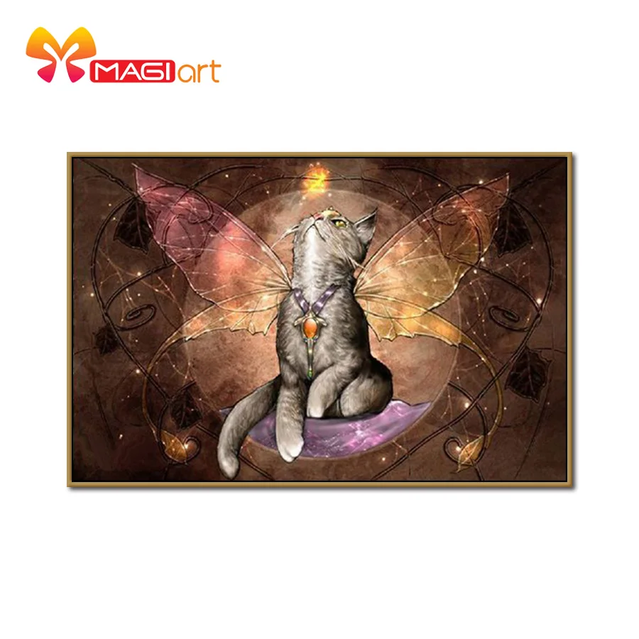 

Cross stitch kits Embroidery needlework sets 11CT water soluble canvas patterns 14CT fantastic animal Angel cat-NCMA002