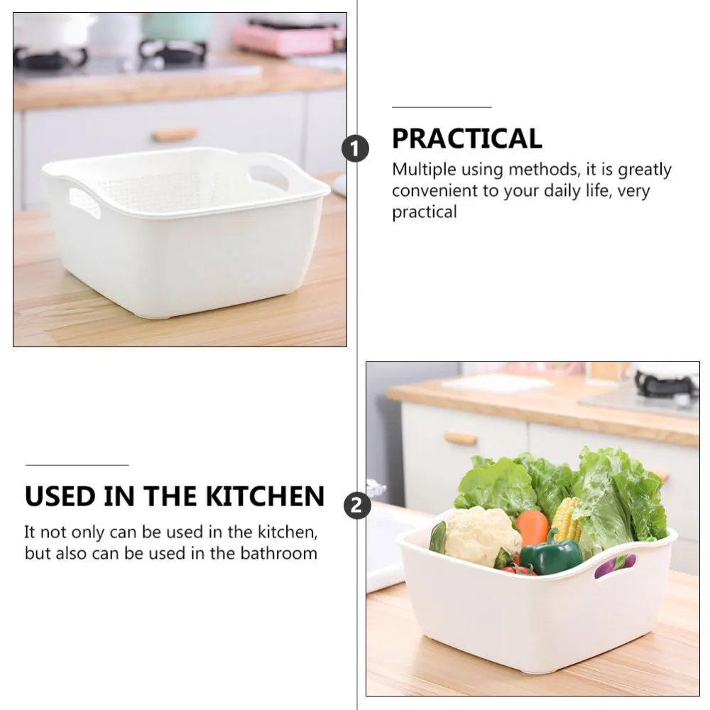 

1Pc Fruit Draining Basket Household Storage Basket Kitchen Food Basket (White)