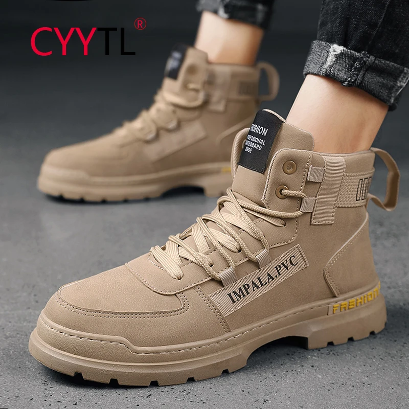 

CYYTL Winter Men's Shoes High Top Boots Tooling Motorcycle Retro Thick Sole Fashion Ankle Botas Comfort Soft Casual Footwear