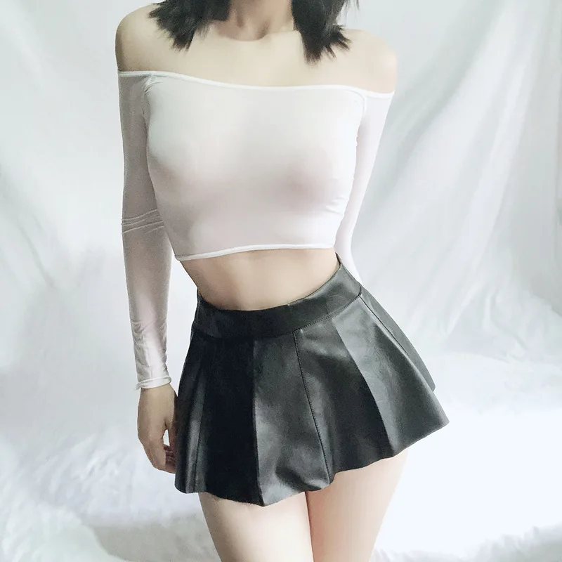 Мини-юбка женская плиссированная на молнии пикантная готическая Черная