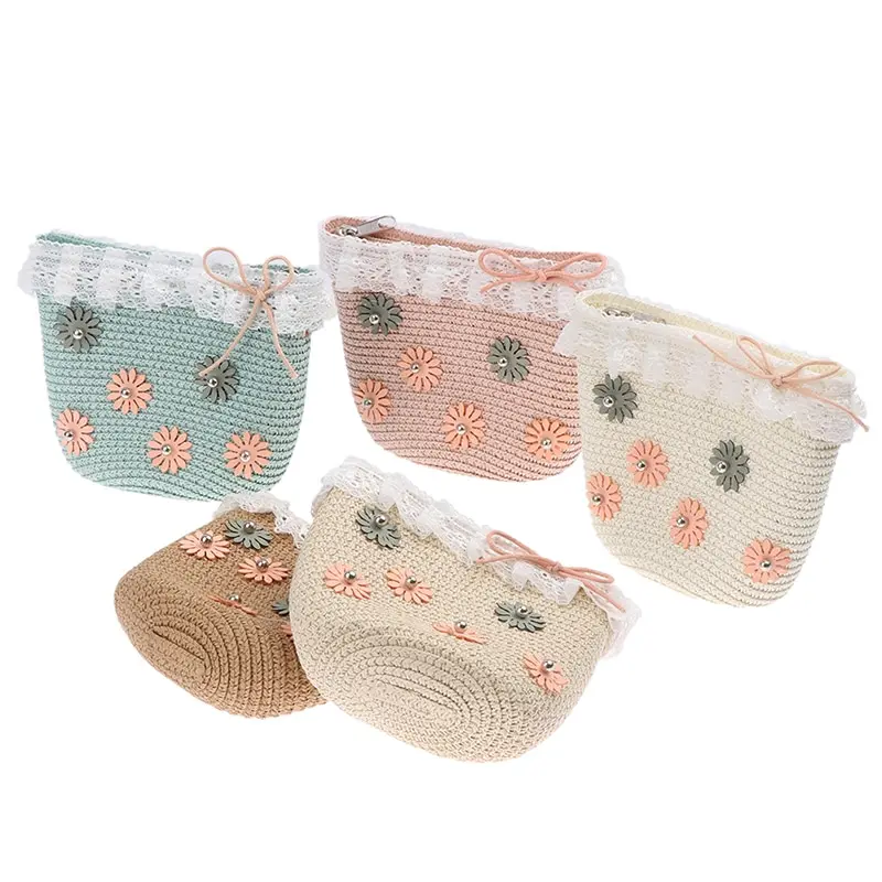 

Summer Children Girls Shoulder Bag Daisy Flower Straw Bag Messenger Bag Kids Keys Coin Purse Cute Princess Mini Handbag