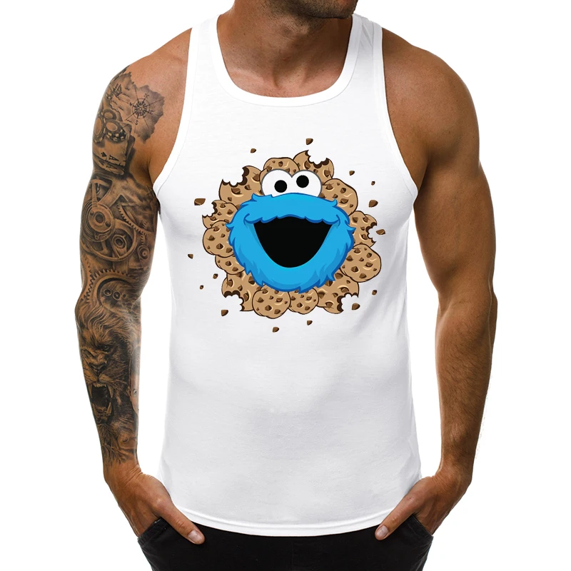 

Fashion Monster With Cookies Men Tank Tops Funny Cookie Monster Printed Sleeveless Tee Hipster Singlet Casual Vest