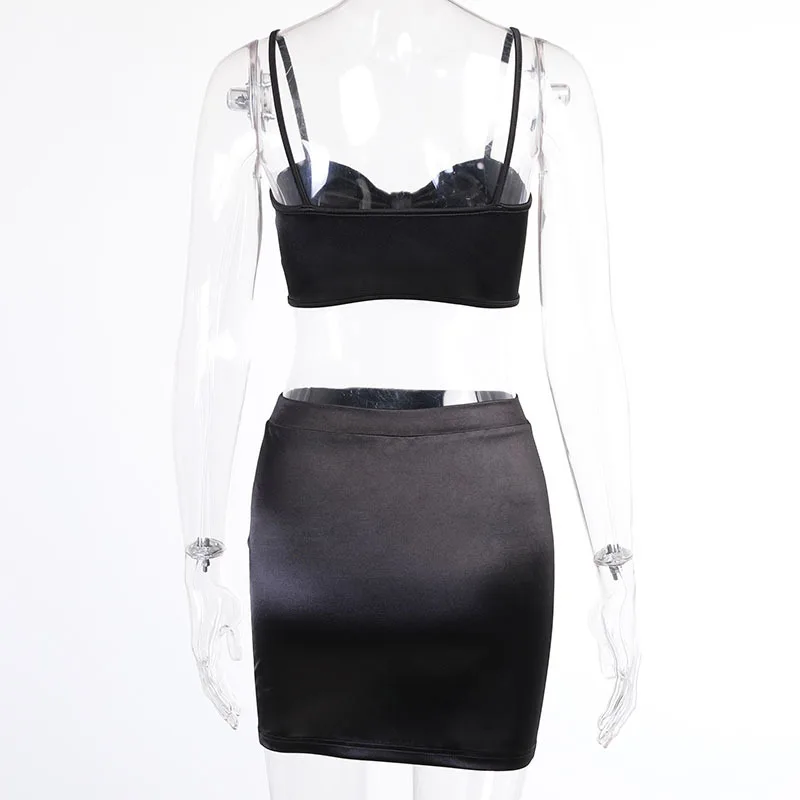 

BOLD Spring Summer 2021 Dress New Multiway Bandage Knot Set Sexy Sling Crop Top Mini Skirt Two Piece Women Outfits Solid Color