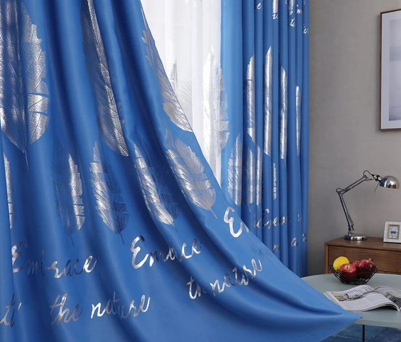 Затемняющая занавеска с серебряными листьями для спальни золотистые блестящие