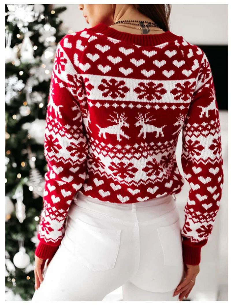 Fitshinling зимний Уродливый Рождественский свитер Олень Снежинка с длинным рукавом