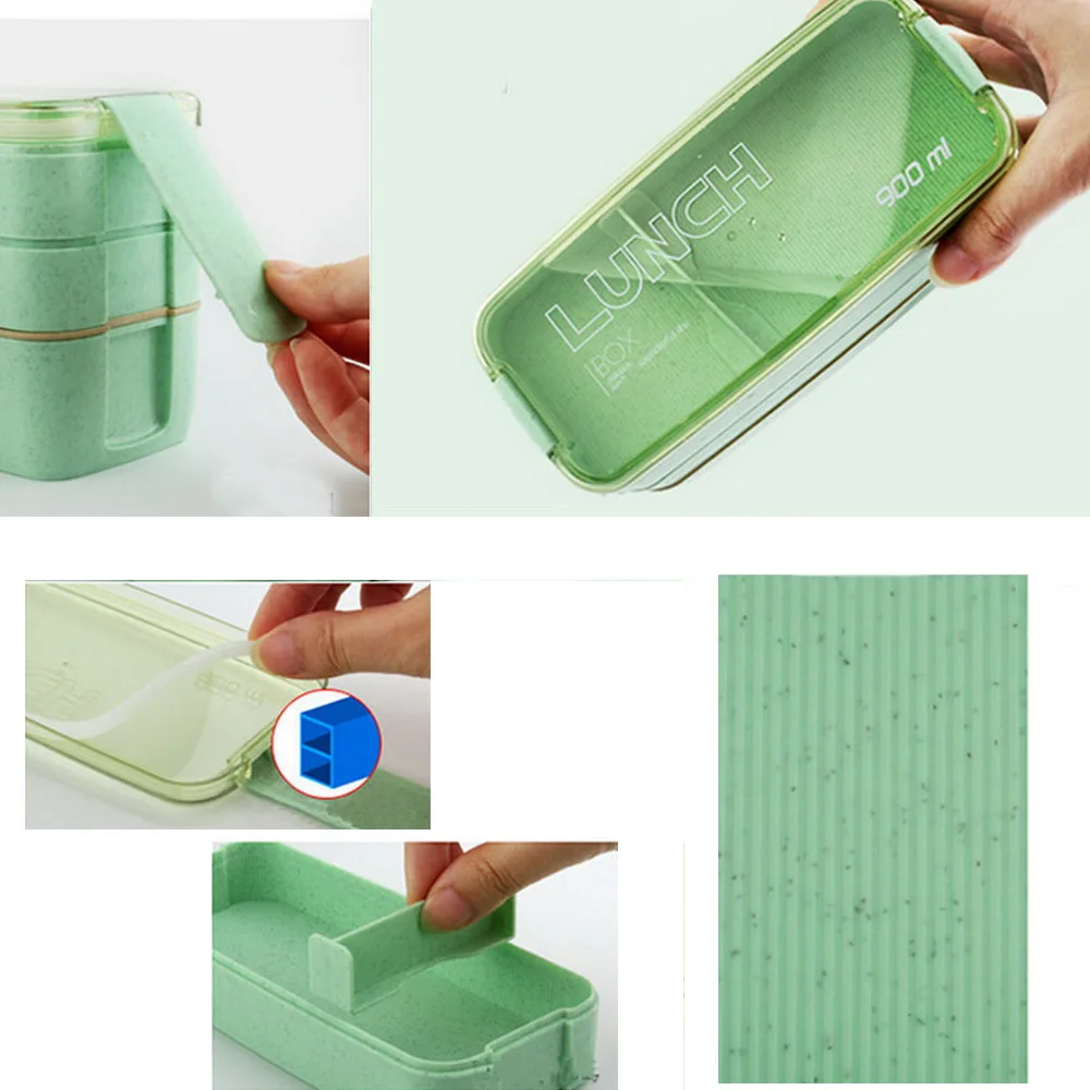 3-Layer Lunch Box Square Fast Food Container Kids School Portable Covered Bento Hiking Camping Kitchen Accessories | Дом и сад