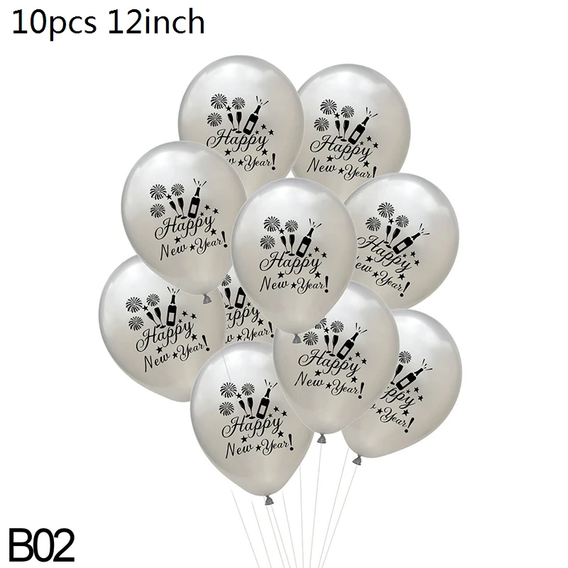 B02-10pcs balloon Счастливый год круглый шар звезда бутылки вина фольга, латекс воздушный шар баллон гелия год вечерние украшения год - Цвет: B02-10pcs balloon