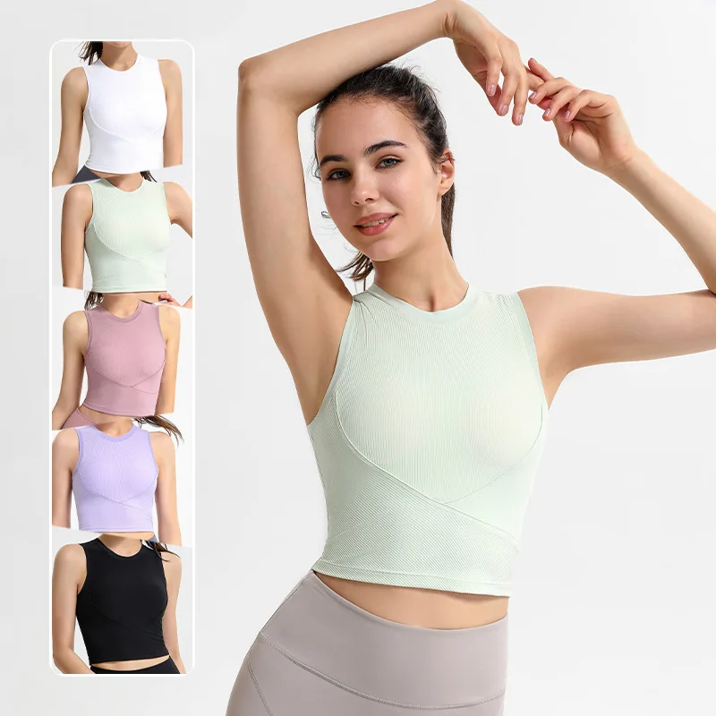 

Rib Sports Vest for Women Spring and Summer New Skinny Yoga Clothes Top Sexy Slim Fitness Clothes with Chest Pad