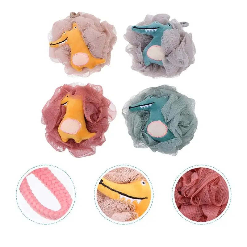 

4Pcs Bath Balls Cartoon Shower Sponge Mesh Pouf Bath Balls (Assorted Color)