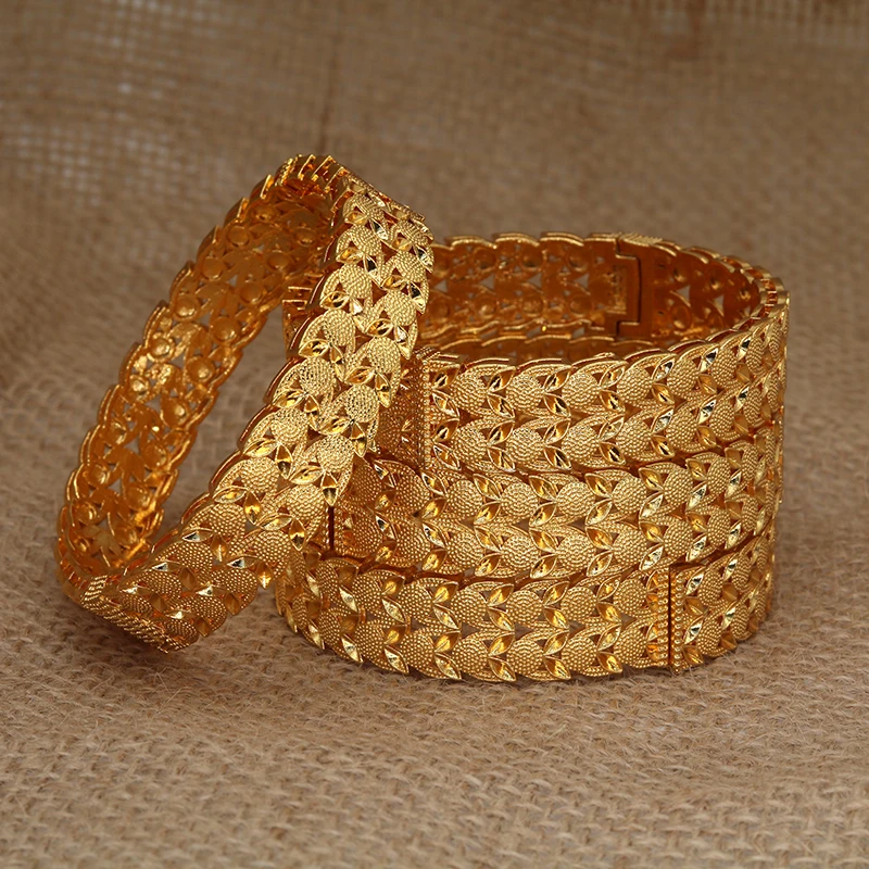 

4pcs 24K Bangles Ethiopian Dubai Trendy Bangles for Women,Arab African Gold Color Bracelet Jewelry, Middle East Wedding Gifts