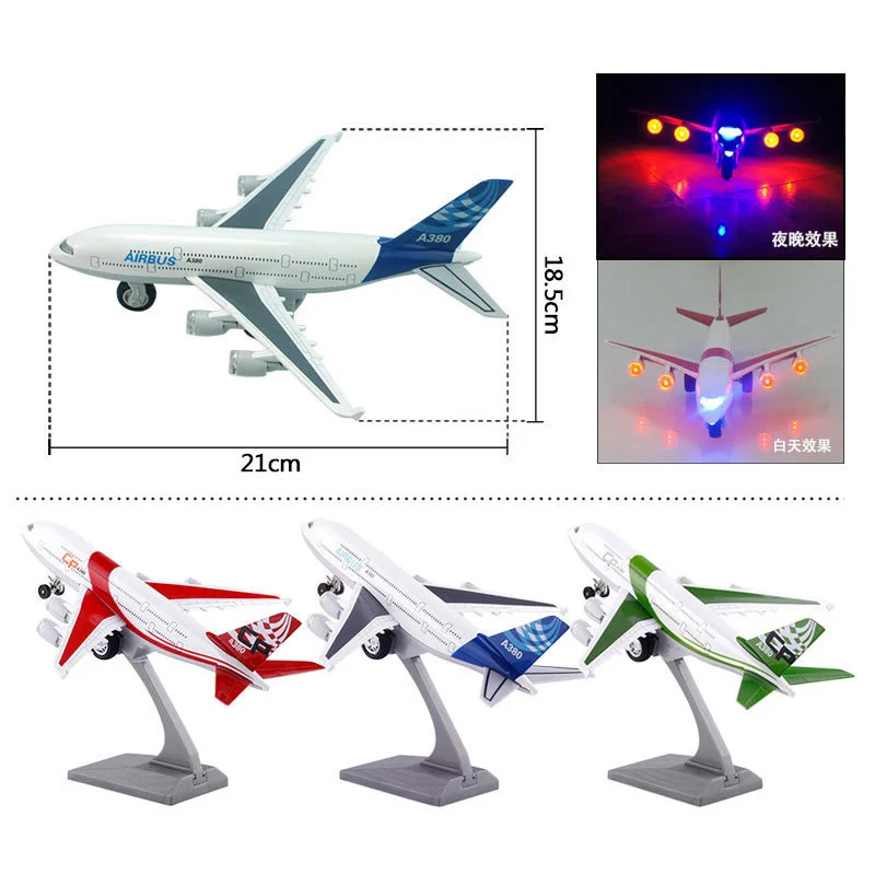 Игрушечный самолет A380 металлический летательный аппарат из сплава со звуковым