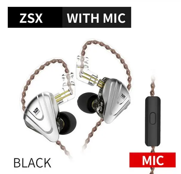 KZ ZSX Терминатор металлическая гарнитура 5BA+ 1DD Гибридный HIFI бас наушники капельки шумоподавление в ухо наушники - Цвет: Black  mic