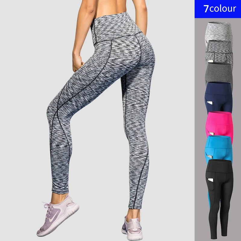 Женские леггинсы из 15% спандекса с высокой талией штаны для йоги карманами