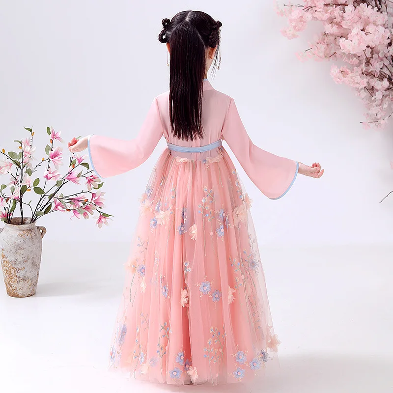 2021 Традиционный китайский костюм ханьфу платье для девочек детское кружевное