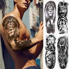 Очень большие временные тату-рукава со львом для мужчин женщин мужчин взрослые гладиаторы Волк тигр Татуировка воина на всю руку наклейка фальшивые татуировки