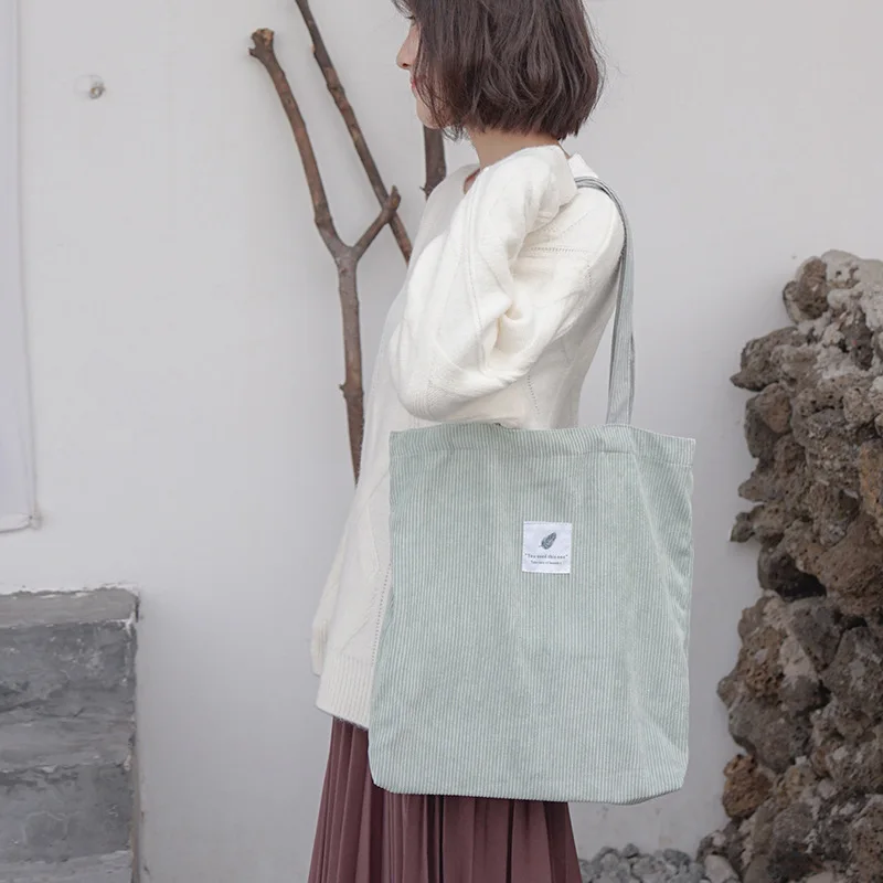 

Women Corduroy Canvas Tote Handbag Female Cloth Shoulder Bags Young Ladies Casual Shopping Bag Girls Reusable Folding Bags