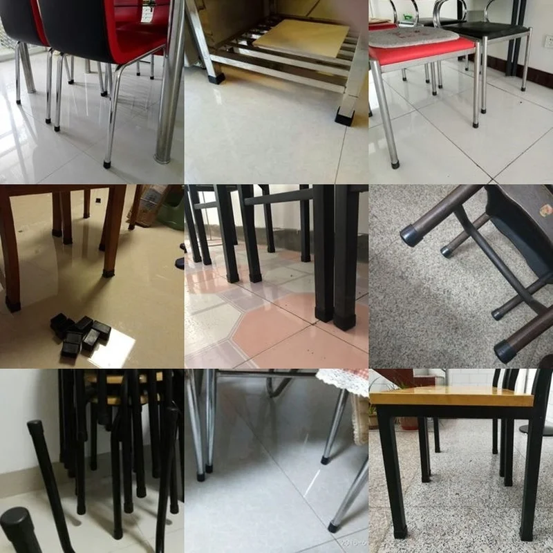 

16PC Chair Leg Caps Non-Slip Dust Mute Black Table Leg Cover Wear-resistant Thickened Rubber Mat Wood Floor Furniture Protectors