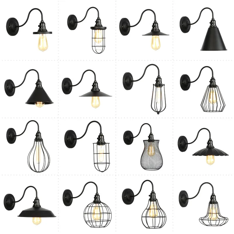 

Винтажный железный черный абажур в американском стиле, настенный светильник в стиле лофт для бара, комнатное Освещение для дома, осветитель...