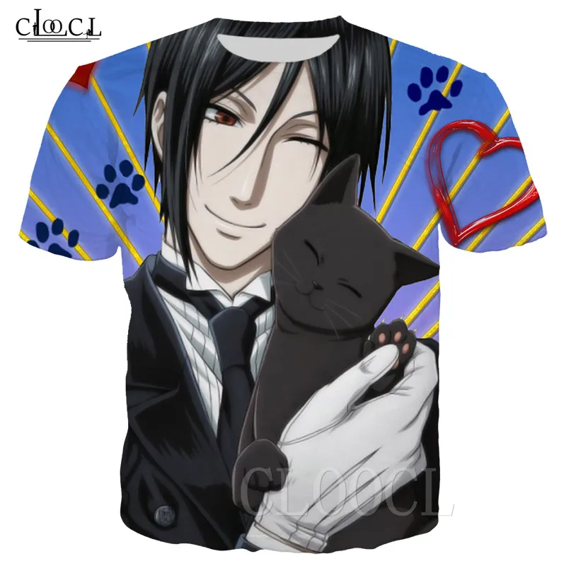 Kuroshitsuji футболки Летние косплей Топы 3D принт Кот Себастиан Микаэлис Ciel аниме для