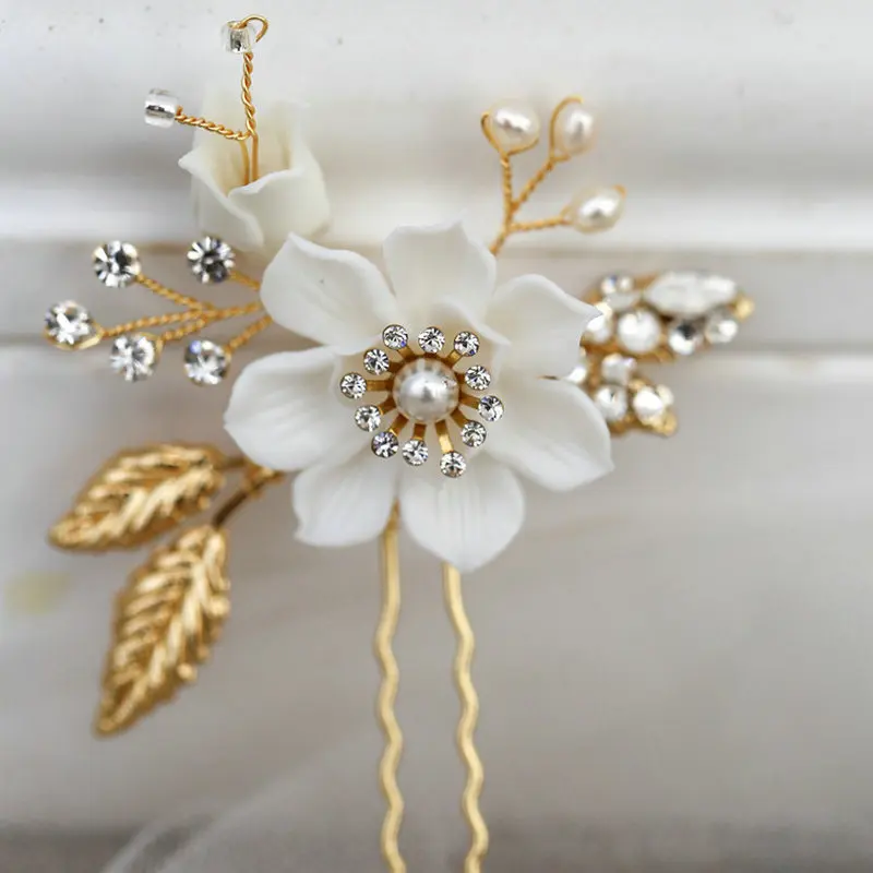Красивая заколка для волос с белыми цветами свадебные заколки со стразами