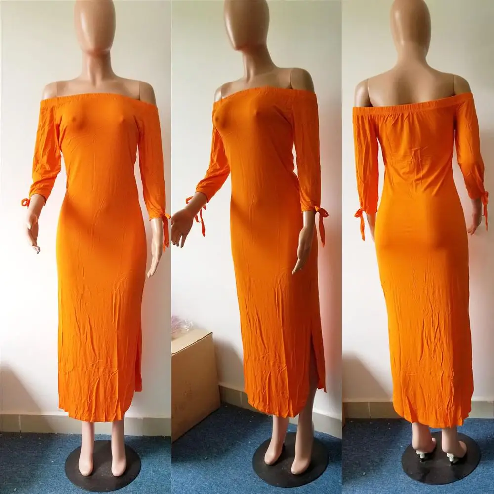 

Women New Off Shoulder Slash Neck Fashion Split Side Slim Long Maxi Dress Vestidos Cx009